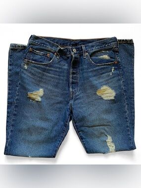 Levi’s 501 Distressed Straight Leg Blue Jeans 32W x 32L